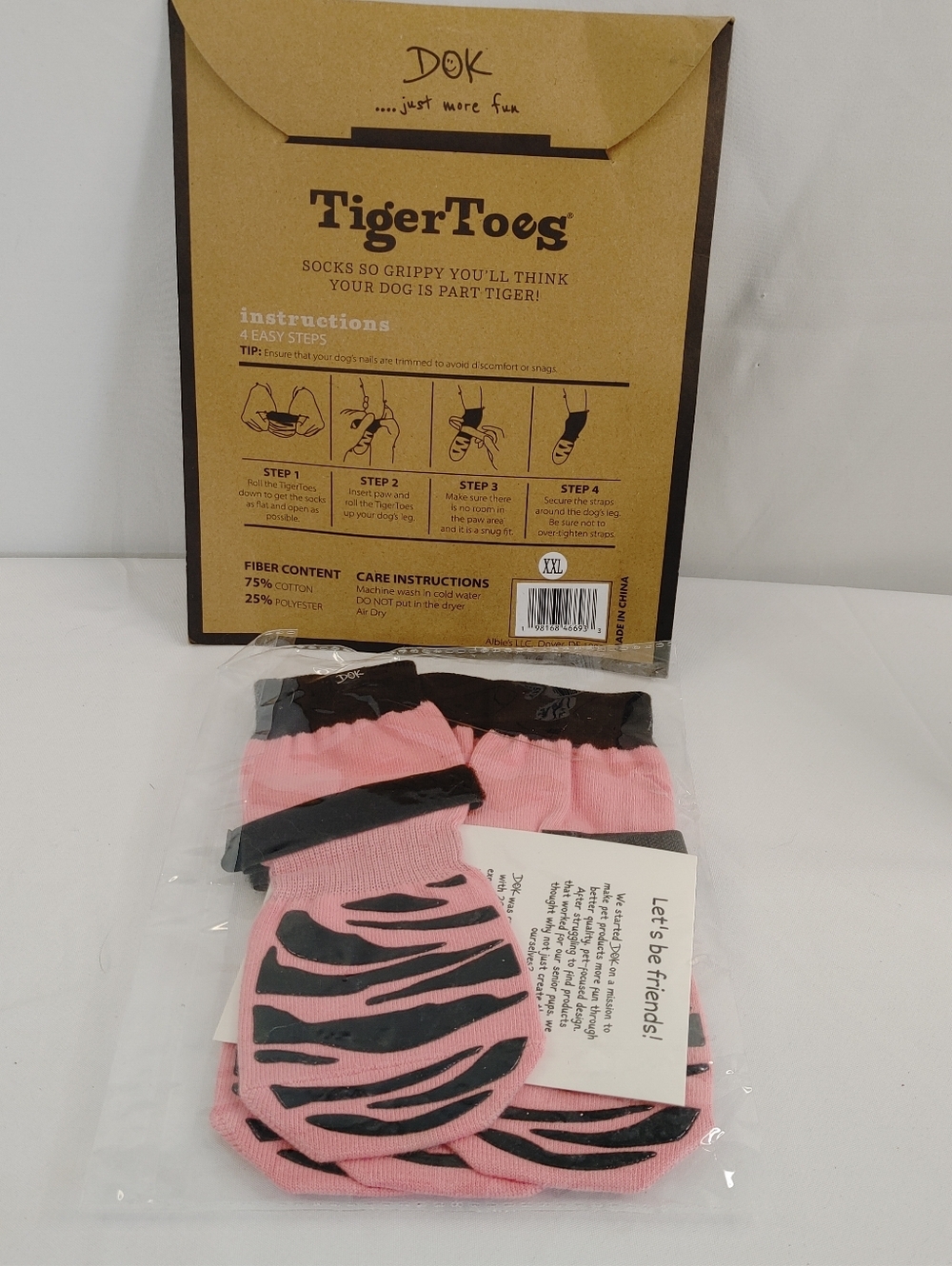 DOK TigerToes Dog Grip Socks XXL Pink Anti Slip Traction Socks 4 Pack